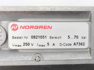 NORGREN 0821051 Hydraulic Pressure Switch 5-70bar, Umax 250V, Imax 5A