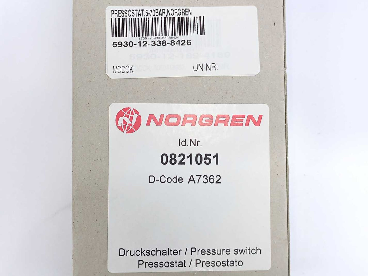 NORGREN 0821051 Hydraulic Pressure Switch 5-70bar, Umax 250V, Imax 5A