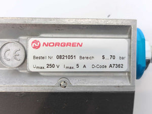 NORGREN 0821051 Hydraulic Pressure Switch 5-70bar, Umax 250V, Imax 5A