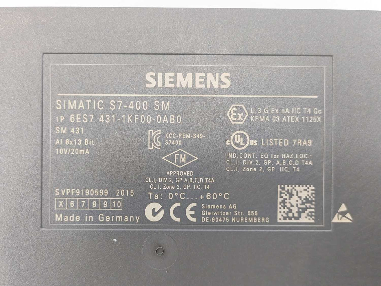 Siemens 6ES7431-1KF00-0AB0 Simatic S7-400 Analog Input E02