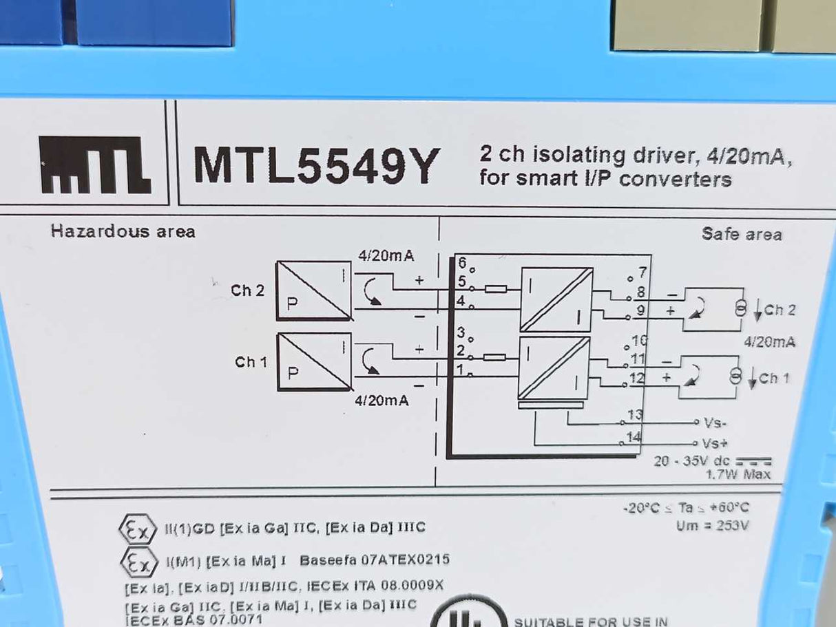 MTL MTL5549Y 2 Channel Driver, 4/20mA, for Smart I/P Converters