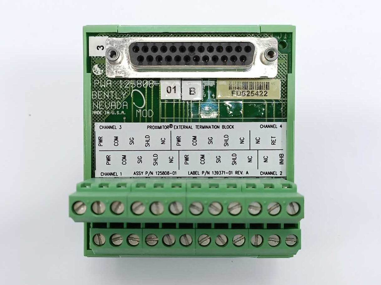 BENTLY NEVADA PWA 125808-01B Proximitor Seismic External Terminal Block