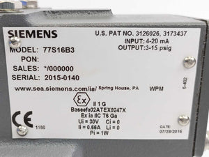 Siemens 77S16B3 Model Series 77 Electric to Pneumatic Transducer, 4-20mA