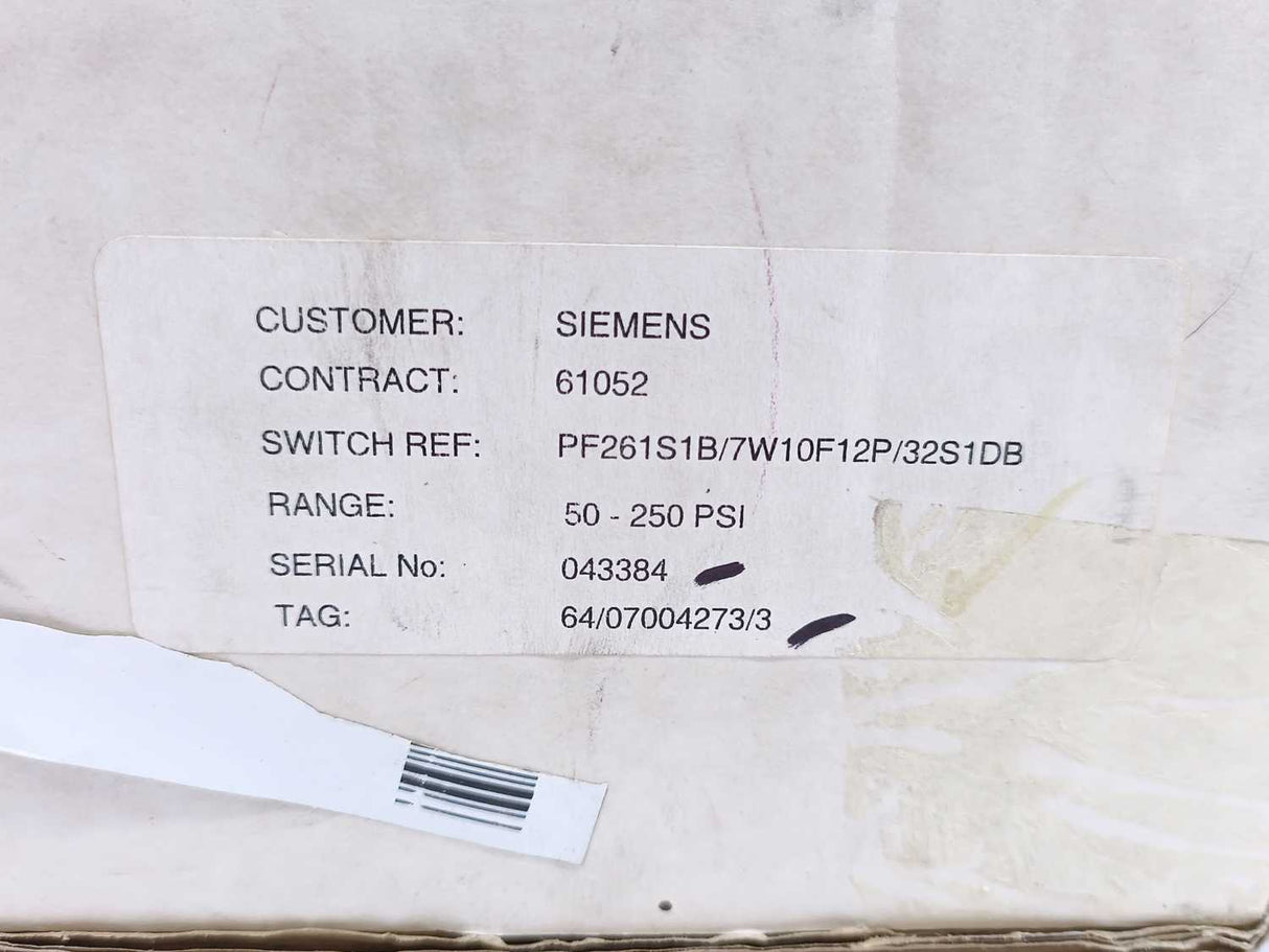 Pyropress PF261S1B/7W10F12P/32S1DB Titan Pressure Switch. Range 50-250PSI