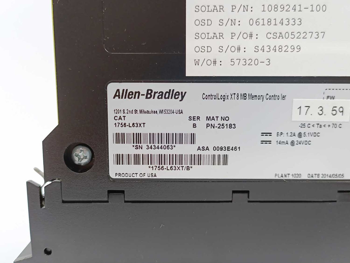 AB 1756-L63XT Ser. B ControlLogix XT 8 MB Memory Controller