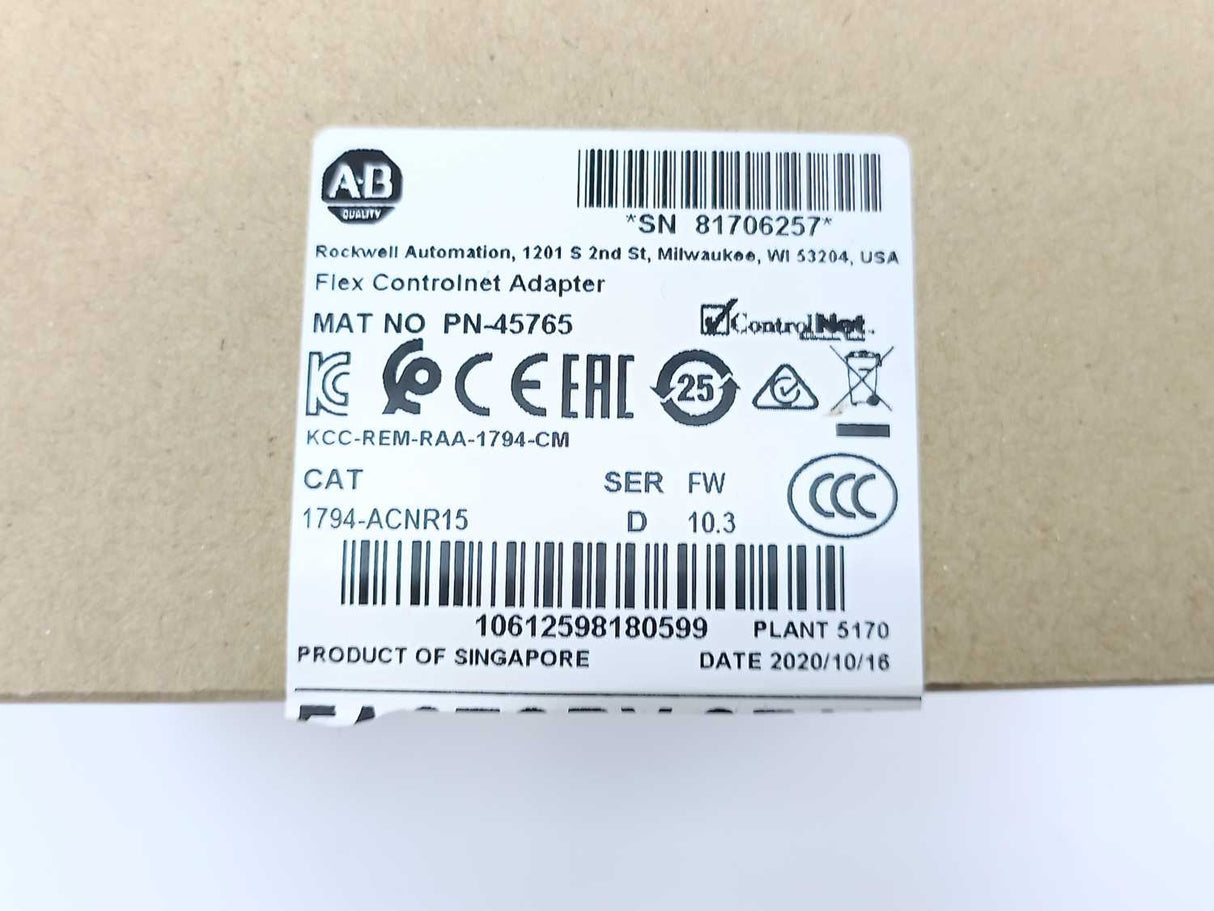 AB 1794-ACNR15 Ser. D FW 10.3 Flex Controlnet Adapter
