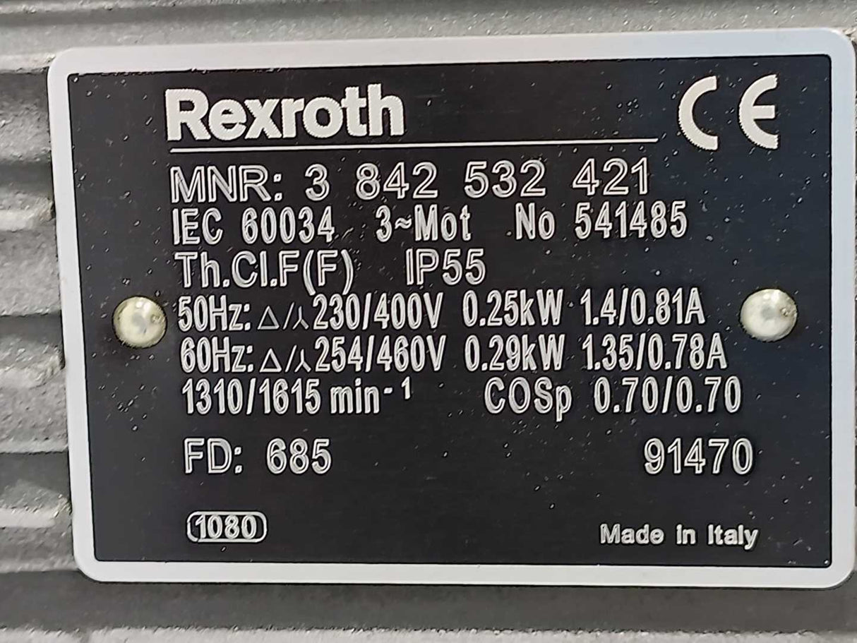 Rexroth 3842532421 3 Phase Asynchronous Motor 0,25kW/0,29kW