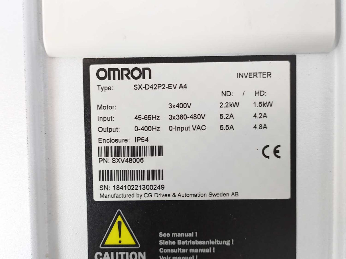 OMRON SX-D42P2-EV A4 SX Inverter, SXV48006, 3x400V, ,ND: 2.2kW, HD:1.5kW