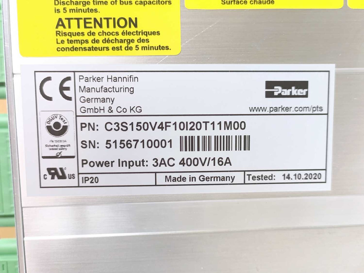 Parker C3S150V4F10I20T11M00 Compax3S Single-Axis Servo Drive