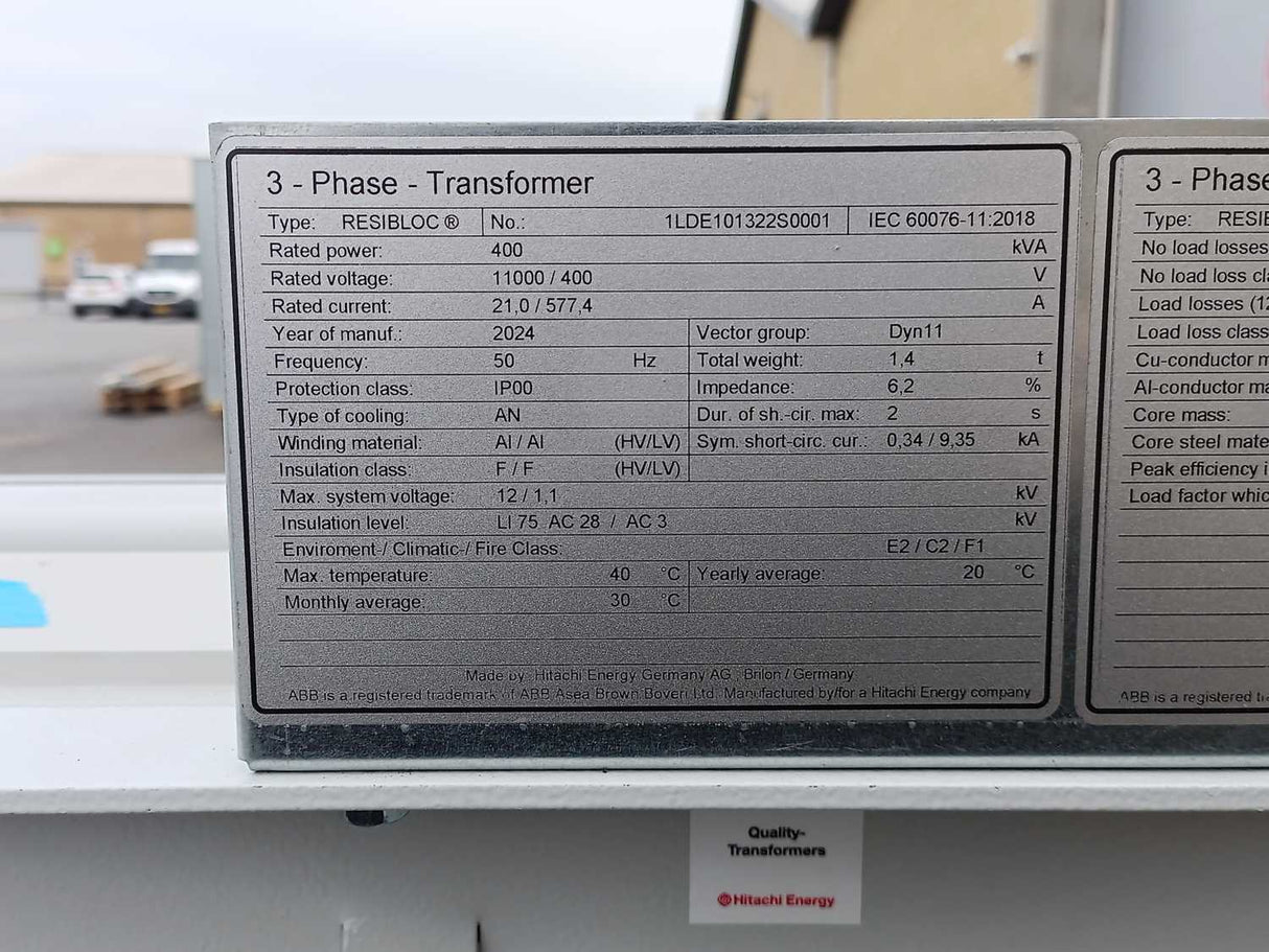 HITACHI RESIBLOC® 3-Phase Dry-Type transformer 11000V / 400V 400kVA