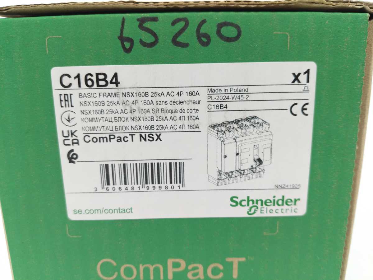 Schneider Electric C16B4 NSX160B Basic Frame Electric Power Breaker