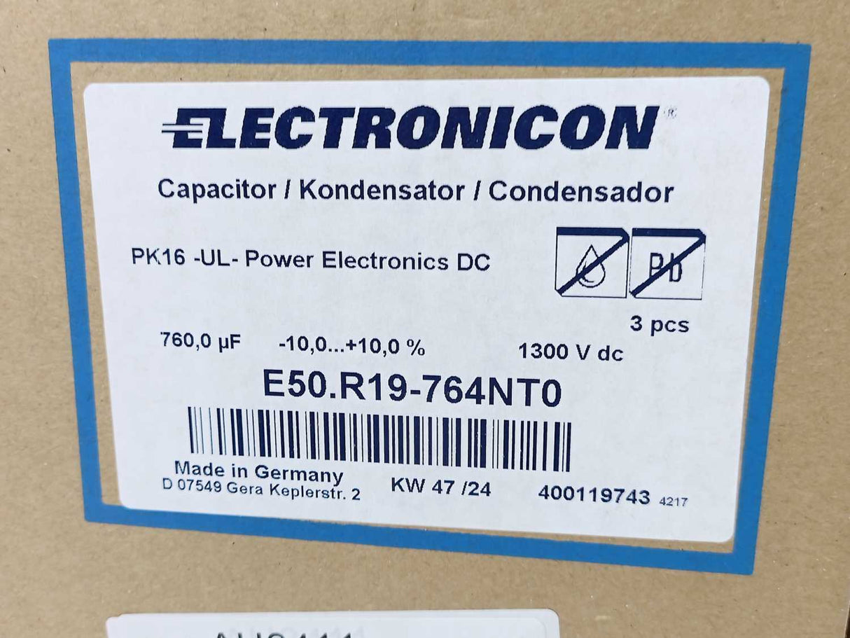 Electronic A/S E50.R19-764NT0 DC Capacitors with Low Inductance Batch 2 pcs.