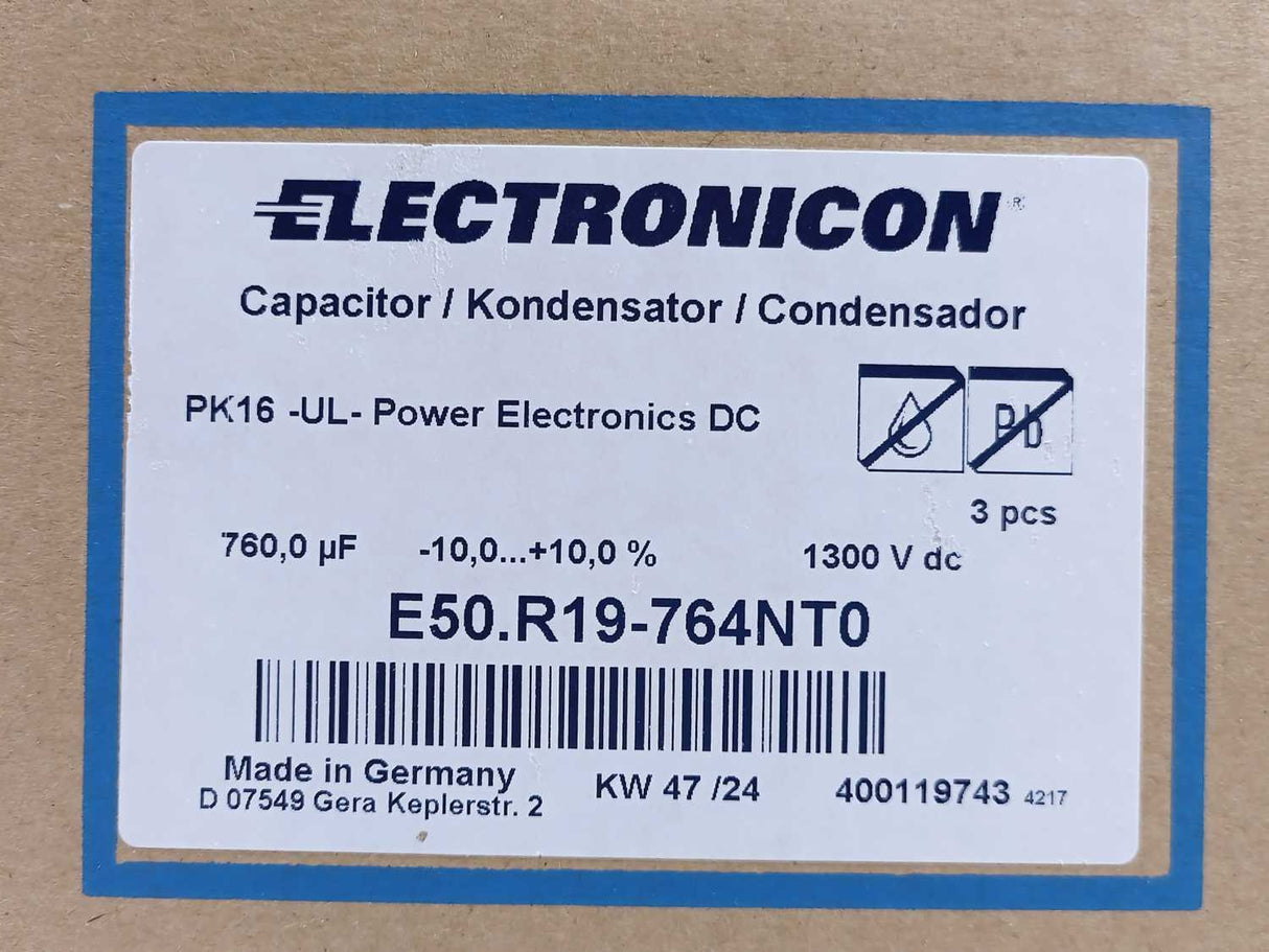 Electronic A/S E50.R19-764NT0 DC Capacitors with Low Inductance Batch 3 pcs.
