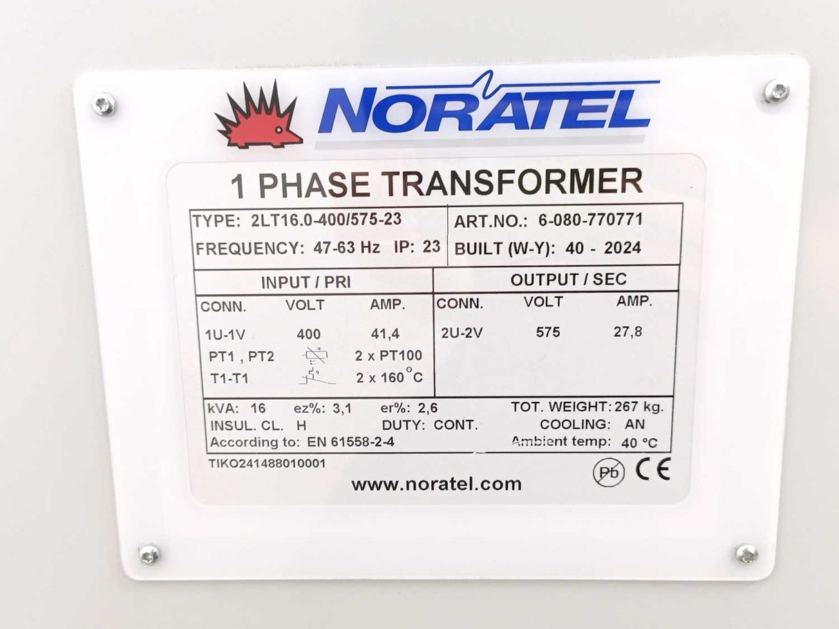 Noratel 6-080-770771 1 Phase Transformer, 2LT16.0-400/575-23, 47-63Hz