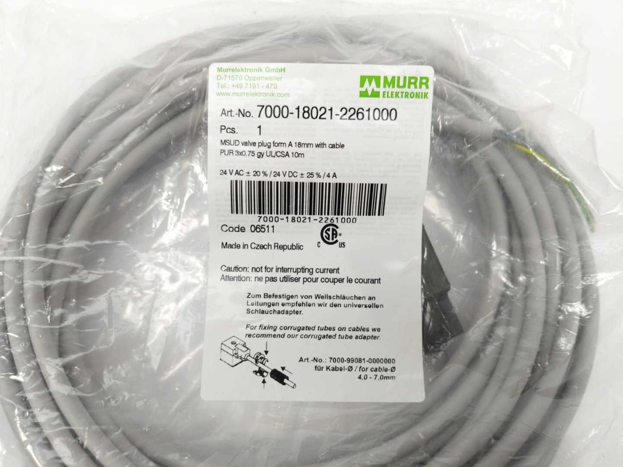 MURR Elektronik 7000-18021-2261000 MSUD Valve Plug A-18mm With Cable