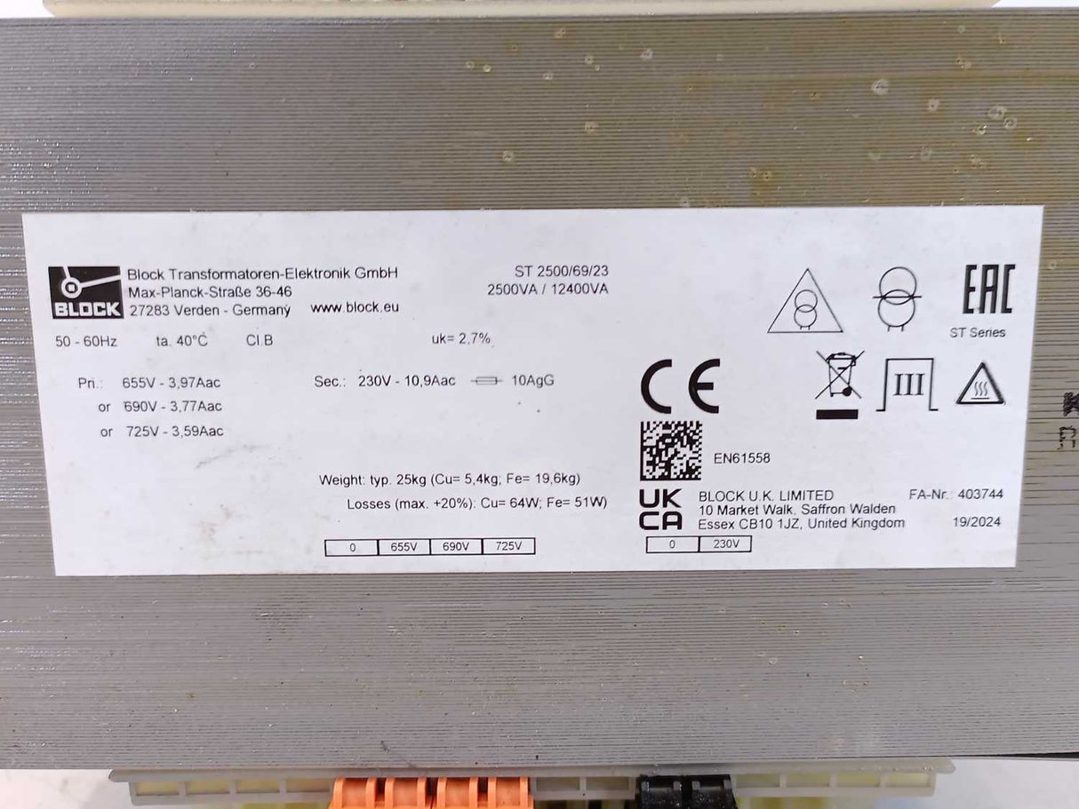 Block Transformatoren-Elektronik ST 2500/69/23 Control Isolating Transformer