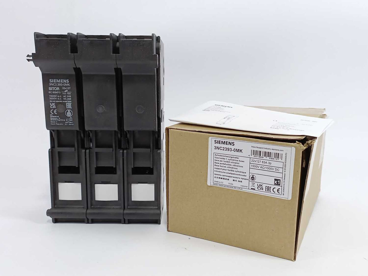 Siemens 3NC2393-0MK SITOR Fuse Holder 63A 1500V AC/1000VDC 3-Pole