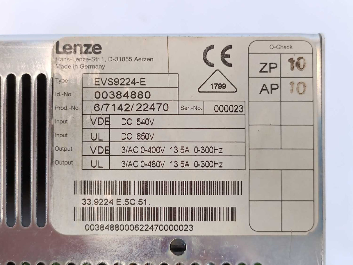 LENZE EVS9224-E 00384880 Servo Control Drive