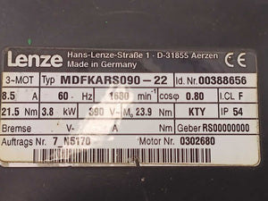 LENZE MDFKARS090-22 00388656 Servo Motor w/ A2S130