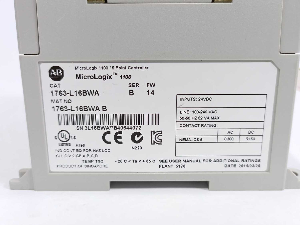 AB 1763-L16BWA Ser. B MicroLogix 1100 16 Point Controller