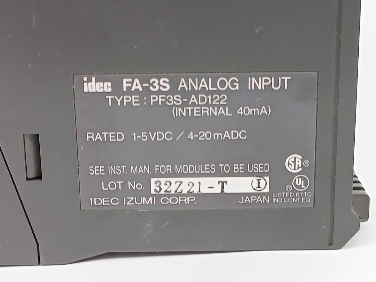 Idec PF3S-AD122 FA-3S Analog Input, 1-5VDC / 4-20 mADC