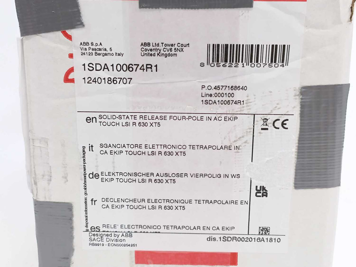 ABB 1SDA100674R1 ABB EKIP Touch LSI R 630 XT5 Solid-State Release Four-Pole AC