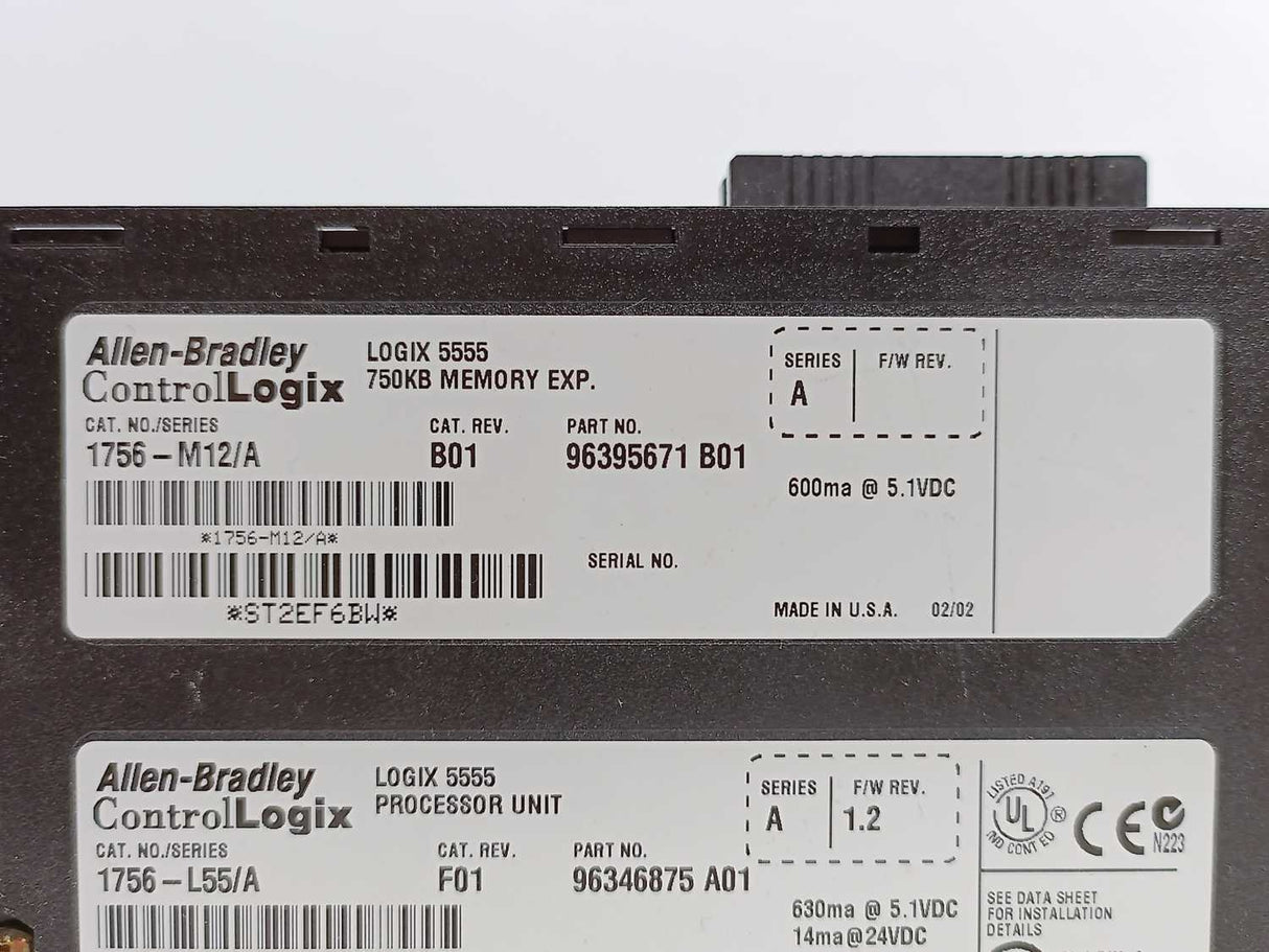AB 1756-L55 Ser. A ControlLogix Logix 5555 Processor Unit w/ 1756-M12 Expansion
