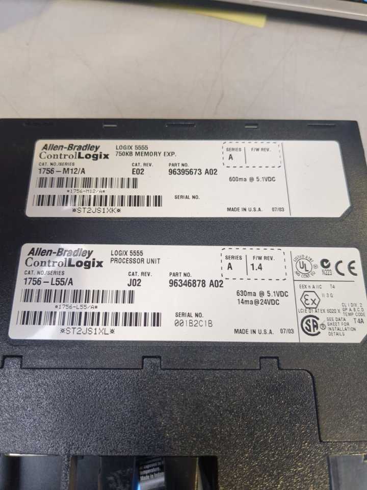 AB 1756-L55 Ser. A ControlLogix Logix 5555 Processor Unit w/ 1756-M12 Ser. A 750KB Expansion