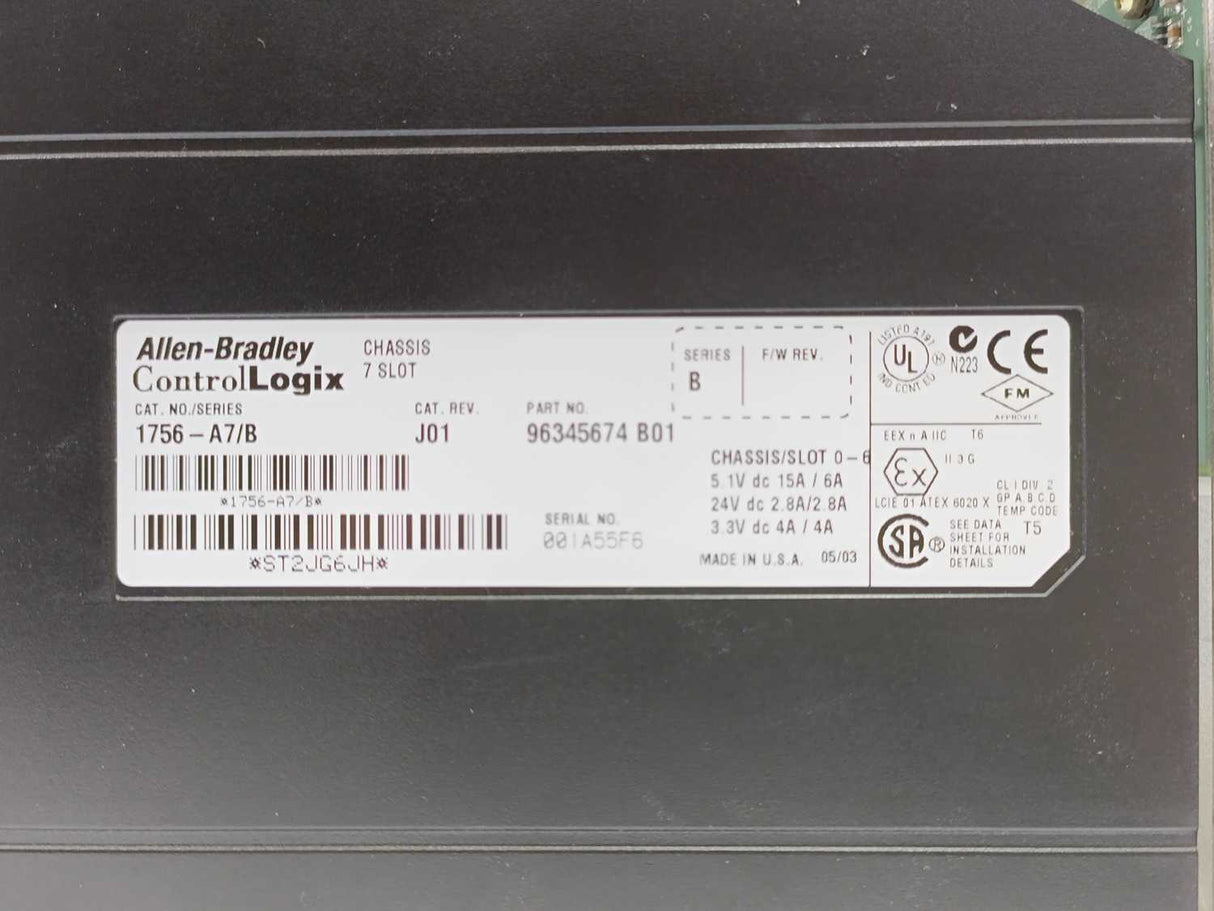 AB 1756-PA72 Ser. B ControlLogix Power Supply 75W w/ 1756-A7 Slot Chassis