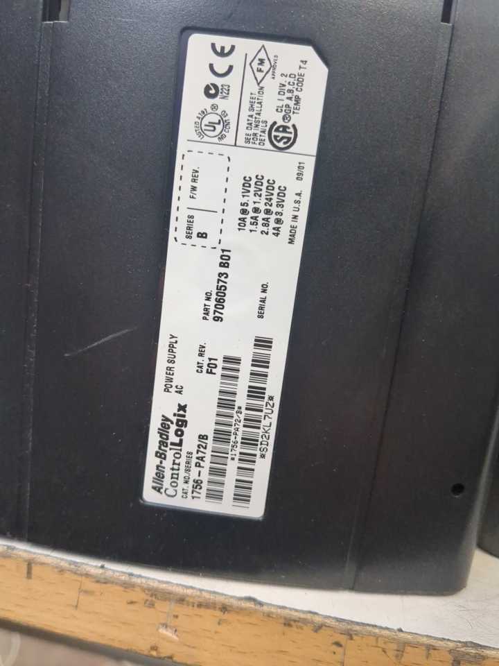 AB 1756-PA72 Ser. B ControlLogix Power Supply 75W w/ 1756-A7 Ser. B 7 Slot Chassis