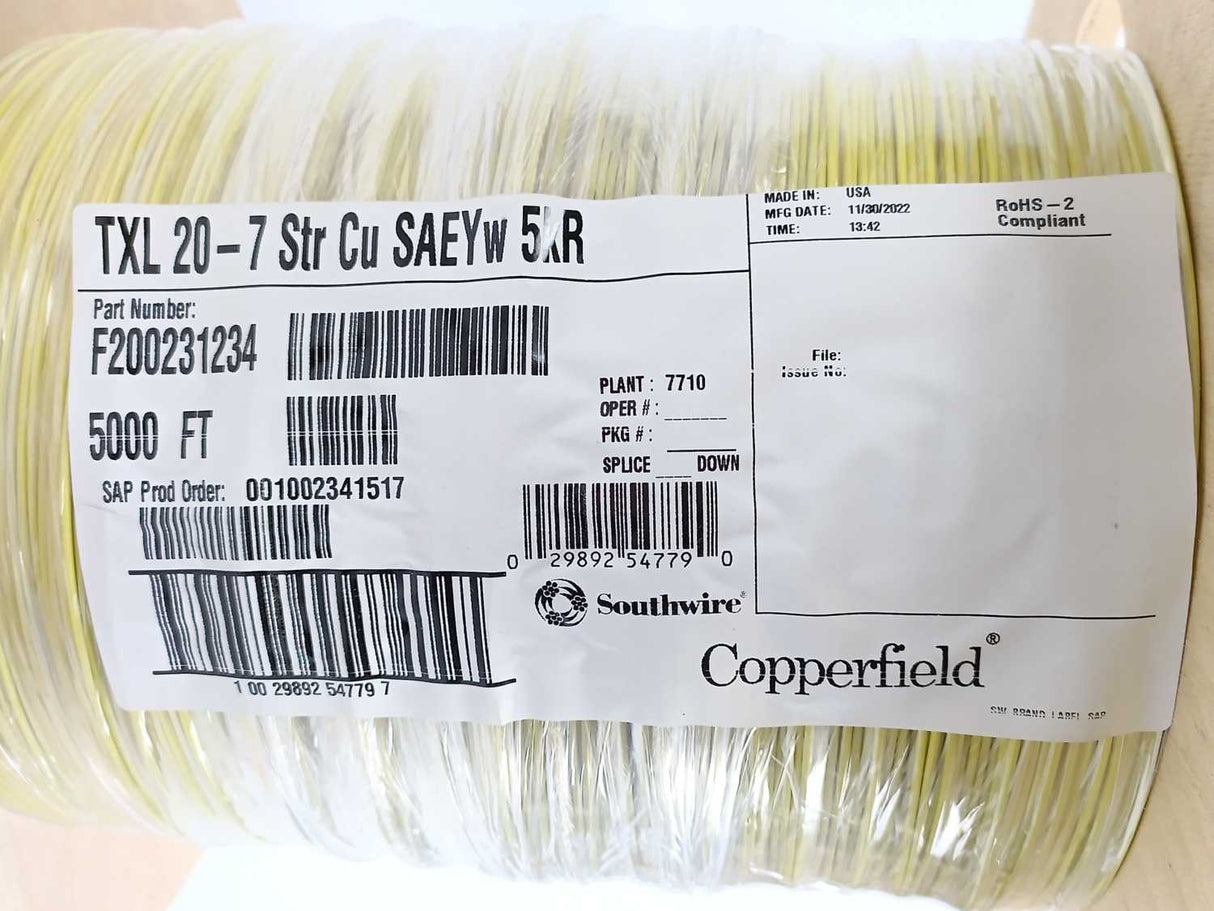 Southwire F200231234 Southwire TXL 20-7 Str Cu SAEYw 5kR - 1524m Spool
