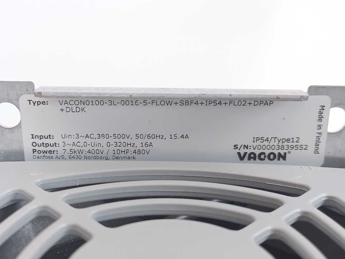 Vacon VACON0100-3L-0016-5-FLOW+SBF4+IP54+FL02+DPAP+DLDK Frequency Converter