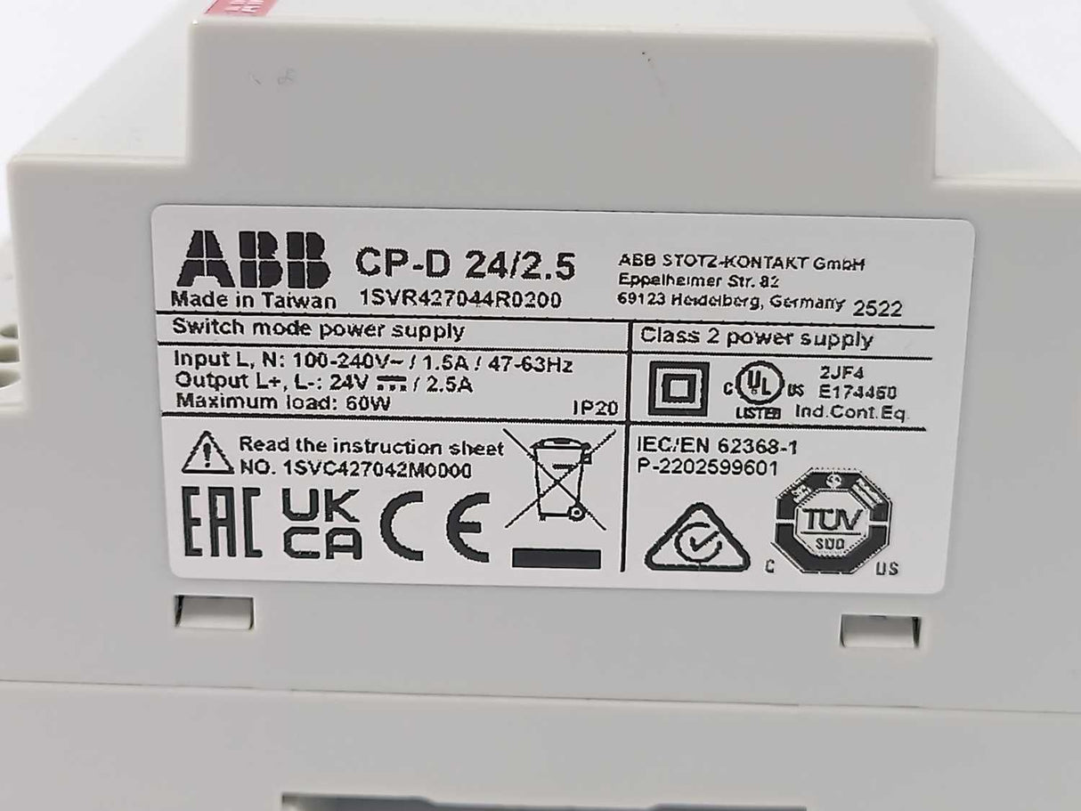 ABB 1SVR427044R0200 CP-D 24/2.5 Power supply In: 100-240VAC Out: 24VDC/2.5A