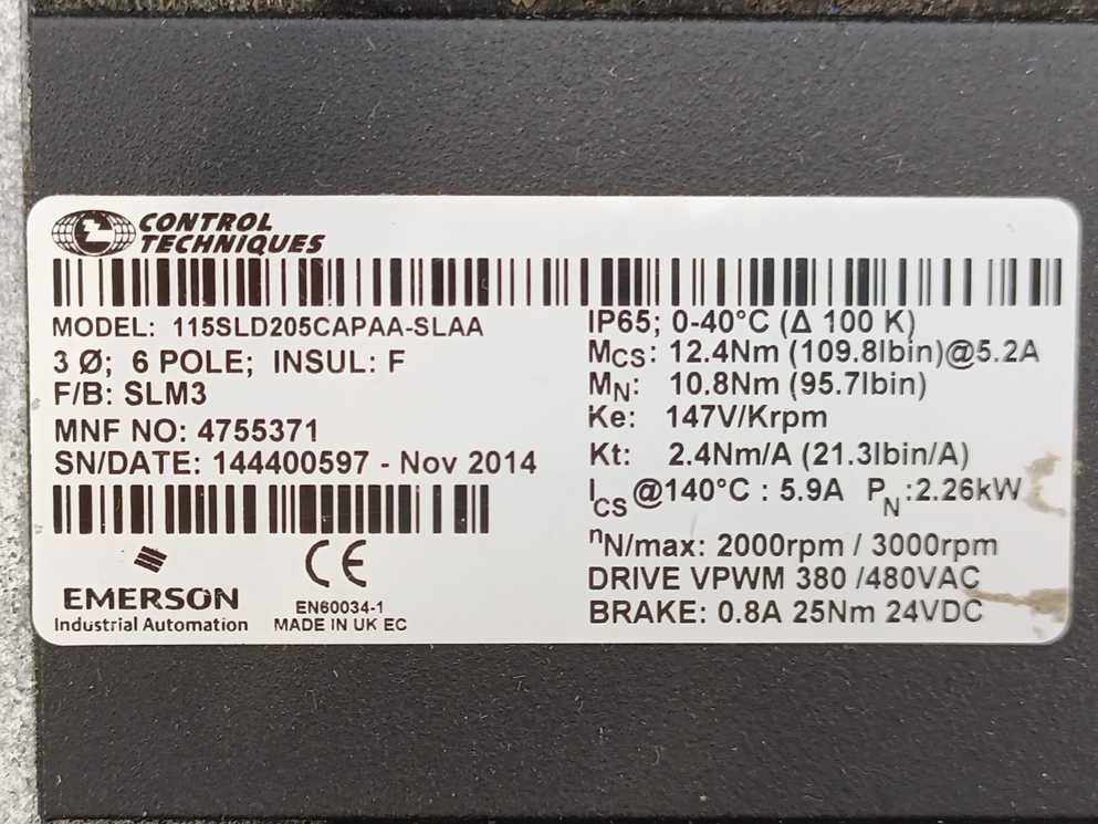 Control Techniques 115SLD205CAPAA-SLAA Unimotor SLM Servomotor
