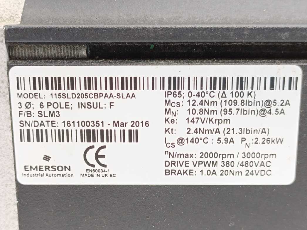 Control Techniques 115SLD205CBPAA-SLAA Unimotor SLM Servomotor