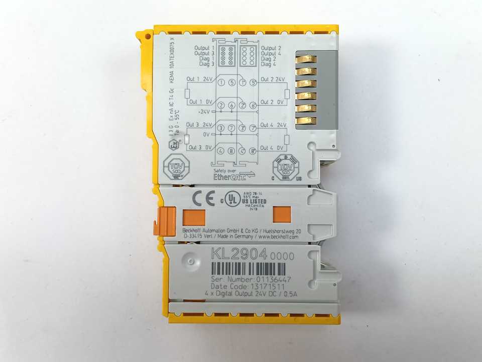 Beckhoff KL2904 4-Channel Digital Output Terminal 24V DC / 0.5A EtherCAT