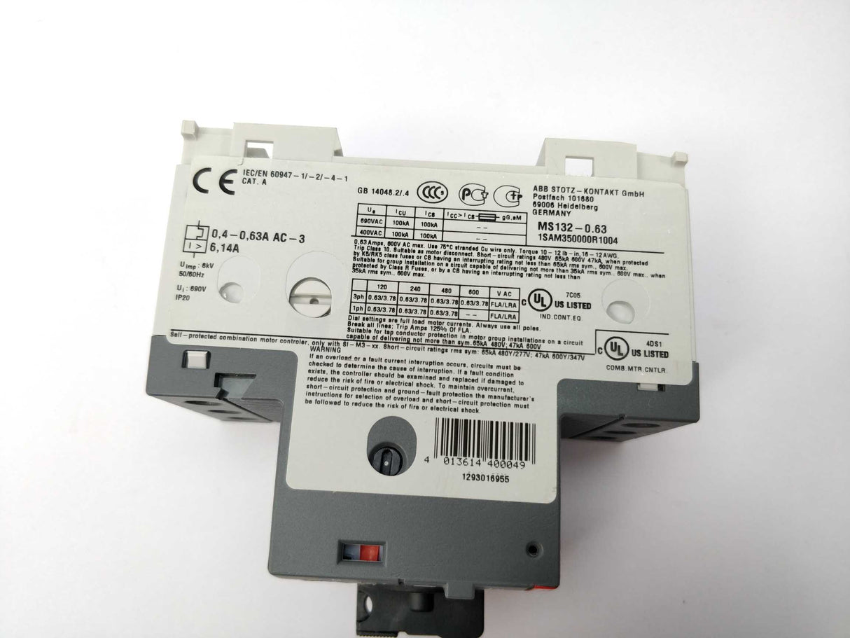 ABB 1SAM350000R1004 MS132-0.63 Manual Motor Starter