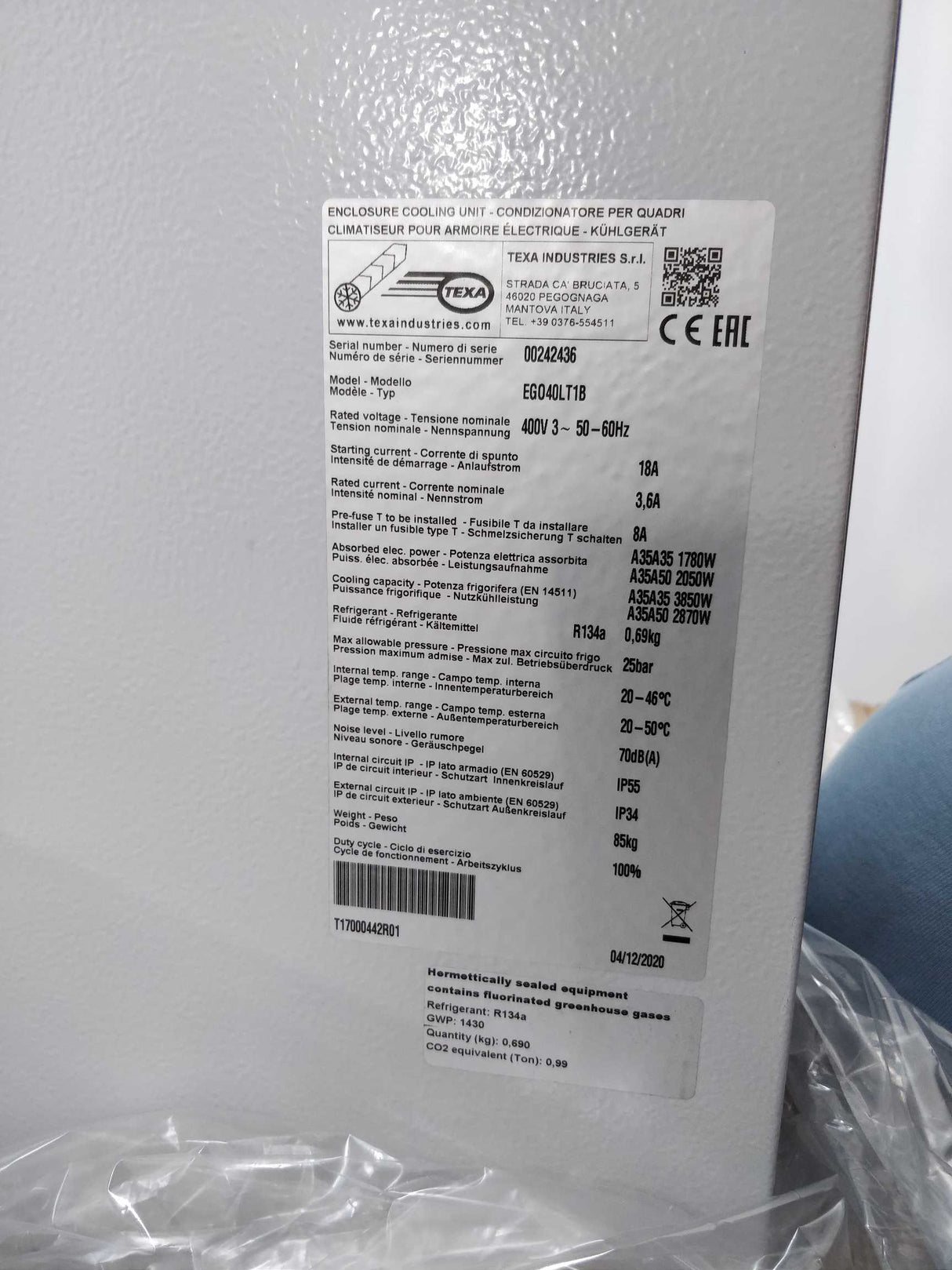 Texa Industries EGO40LT1B Air conditioner