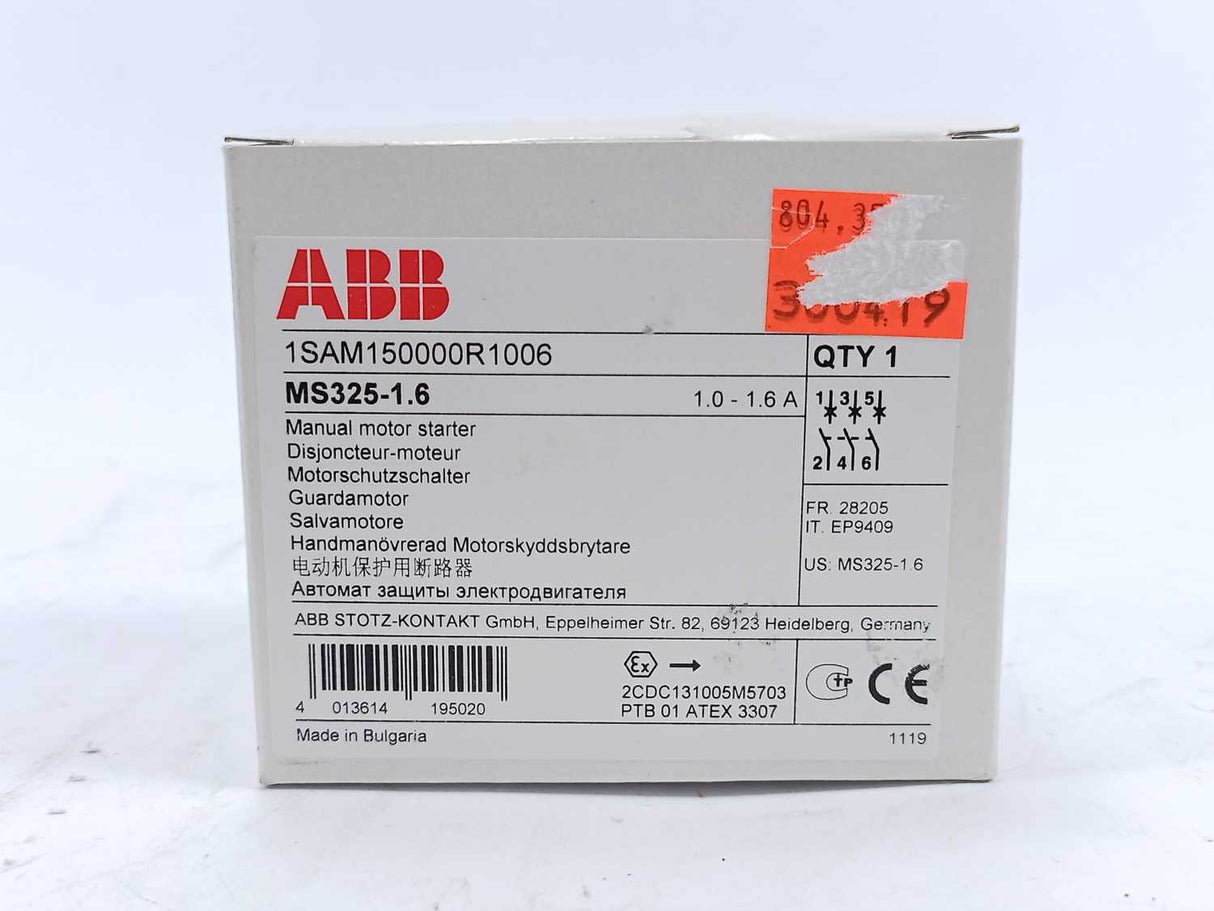 ABB 1SAM150000R1006 MS325-1.6 Manual Motor Starter
