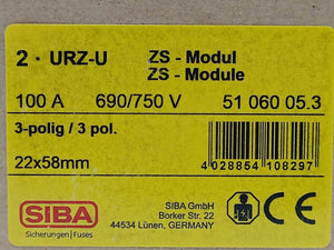 SIBA 5106005.3 URZ-U ZS Module 22x58 690/750V 100A 2 PCS