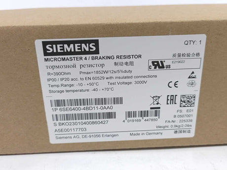 Siemens 6SE6400-4BD11-0AA0 MICROMASTER 4 Braking Resistor