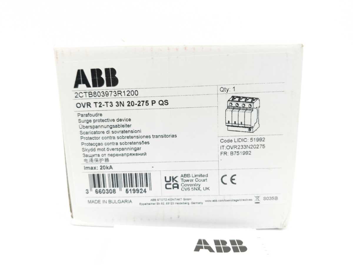 ABB 2CTB803973R1200 OVR T2-T3 3N 20-275 P QS Surge Protective Device