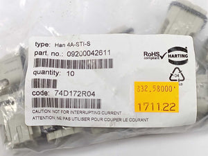 Harting 09200042611 Han 4A-STI-S Heavy-Duty Connector Insert, 10pcs batch