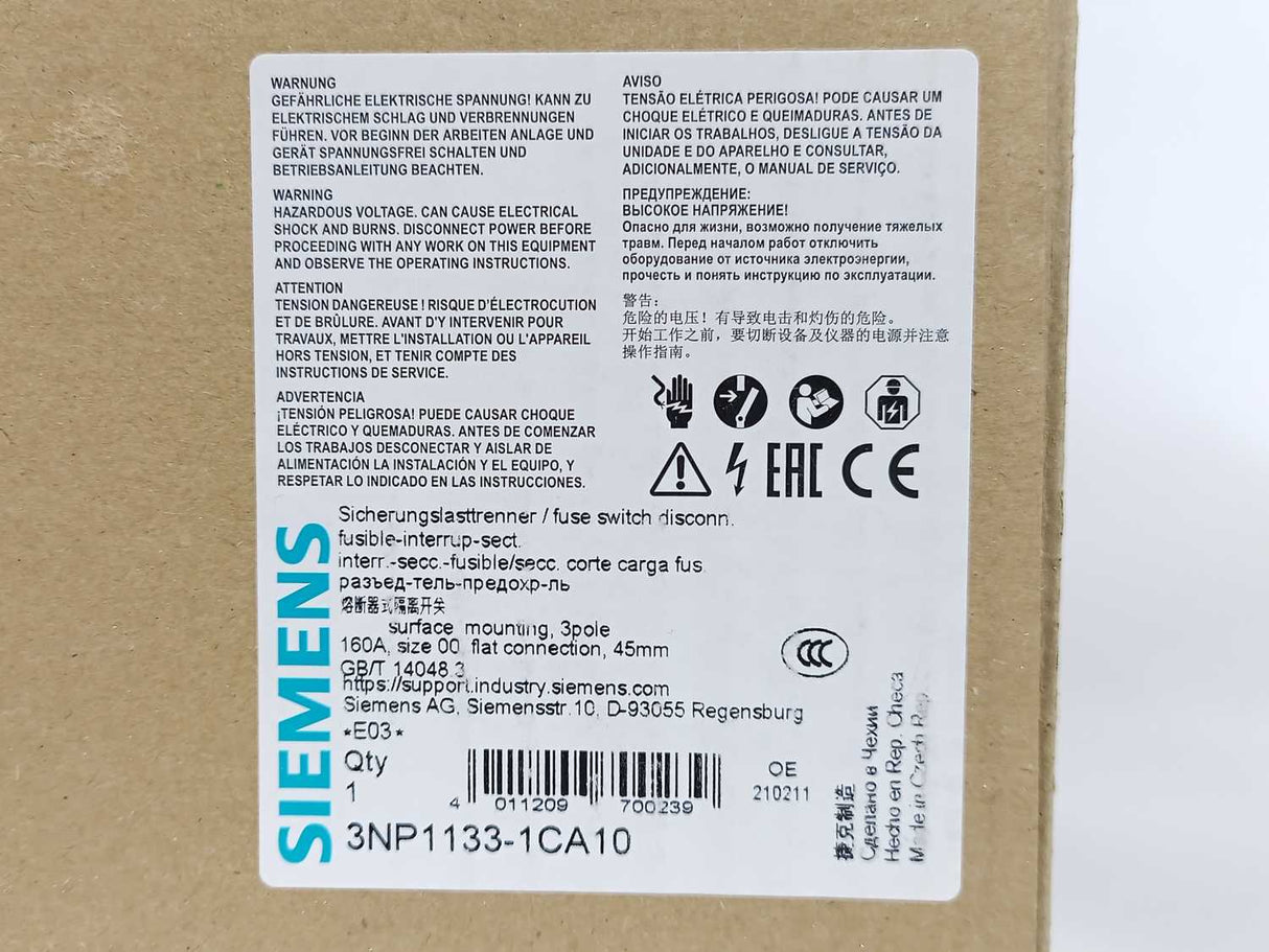 Siemens 3NP1133-1CA10 SENTRON Fuse Switch Disconnector