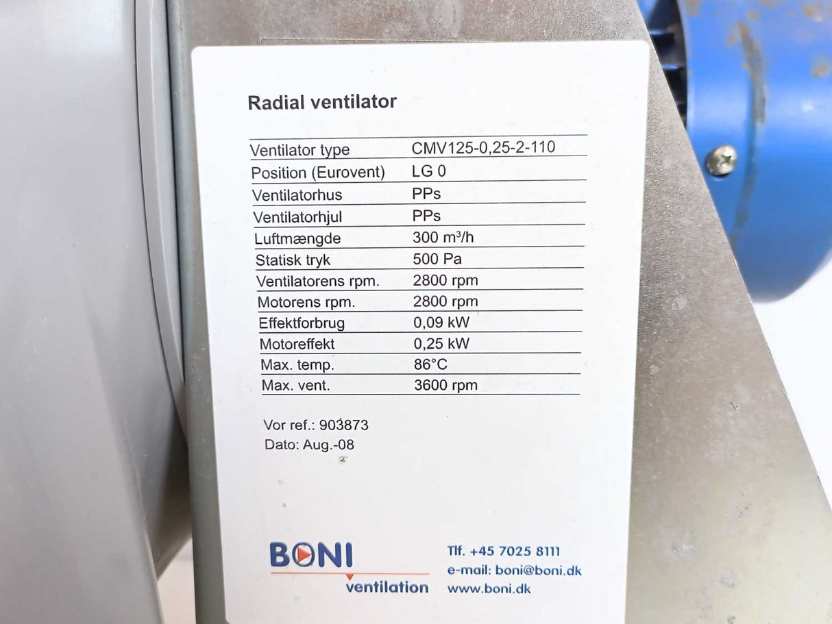 Boni Ventilation CMV125-0.25-2-110 Radial Ventilator, W: 0703-076331 Motor