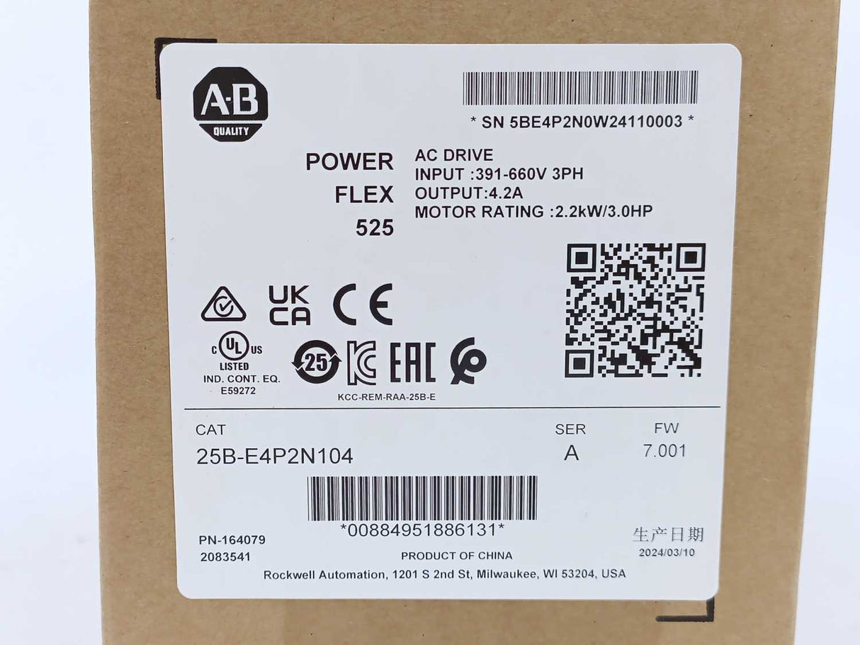 AB 25B-E4P2N104 Ser. A PowerFlex 525 2.2kW (3Hp) AC Drive