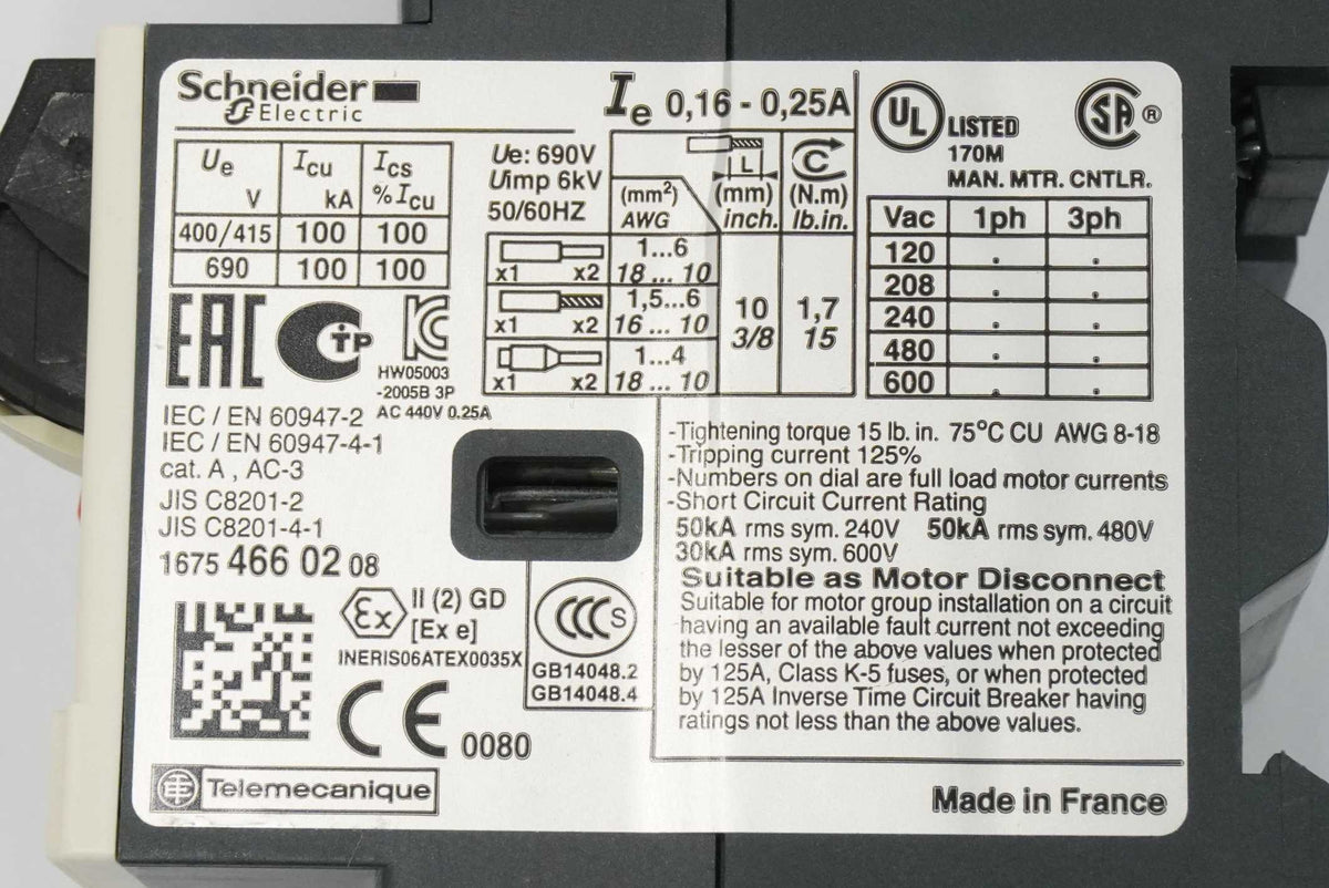 Schneider Electric GV2ME02 TeSys Deca Thermal-Magnetic Motor Circuit Breaker