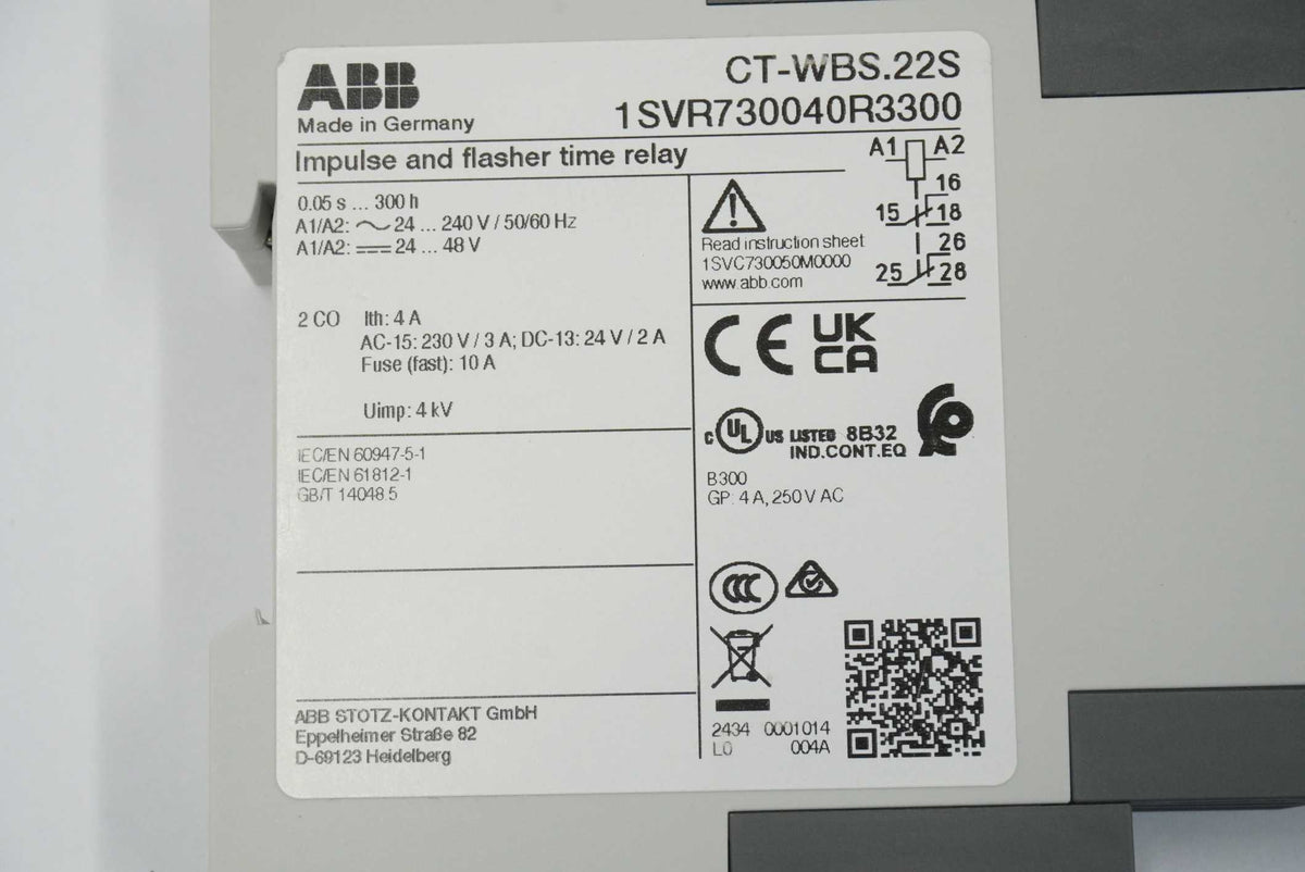 ABB Stotz-Kontakt 1SVR730040R3300 CT-WBS.22S Impulse and Flasher Time Relay