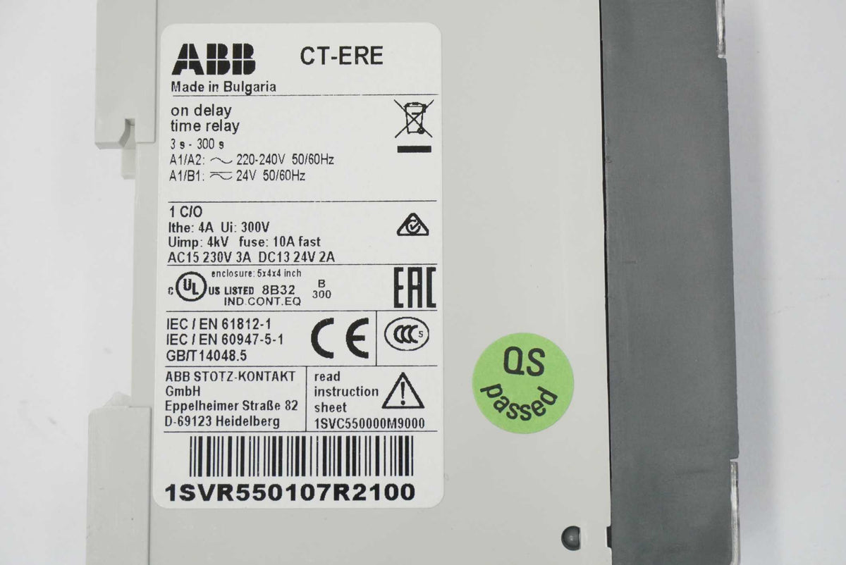 ABB 1SVR550107R2100 CT-ERE Electronic On Delay Time Relay