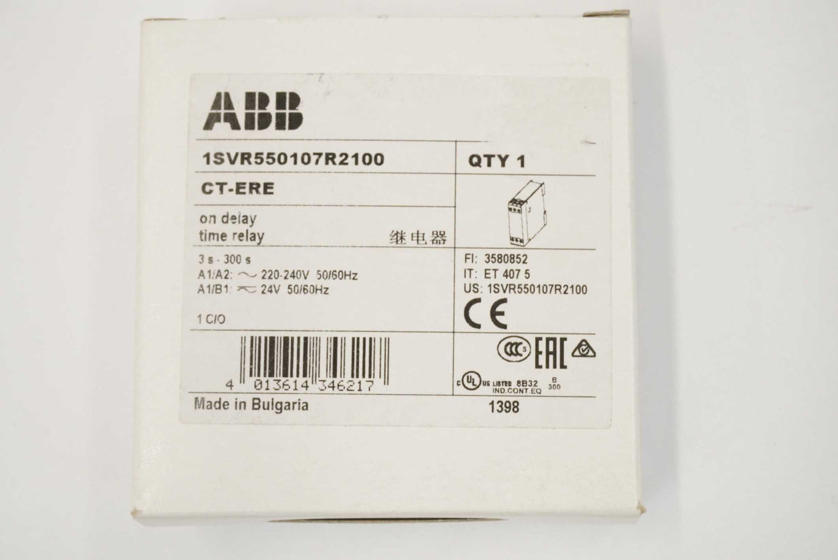 ABB 1SVR550107R2100 CT-ERE Electronic On Delay Time Relay